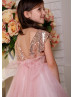 Dusty Rose Sequin Tulle Ankle Length V Back Flower Girl Dress